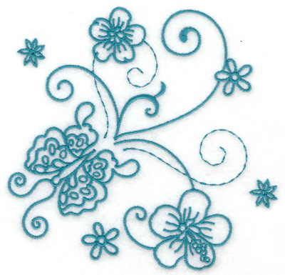 Embroidery Design: Butterfly and flowers 3 large<br> 4.93w X 4.79h