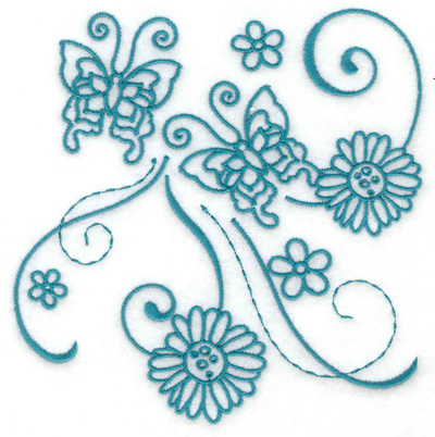 Embroidery Design: Butterfly duo with flowers large<br> 4.80w X 4.95h