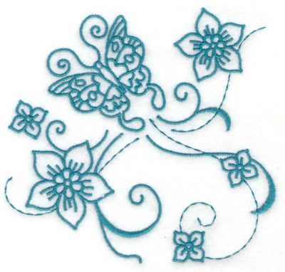 Embroidery Design: Butterfly and flowers 5 large<br> 4.93w X 4.66h