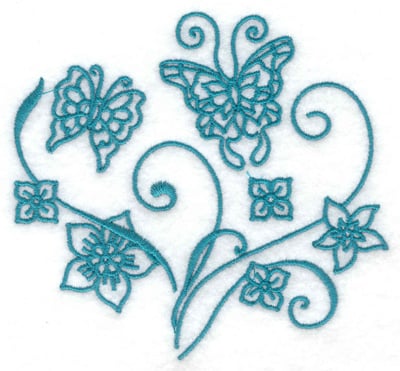 Embroidery Design: Butterfly duo with flowers <br> 3.89w X 3.65h