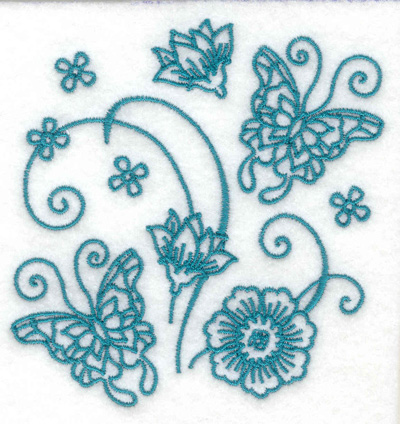 Embroidery Design: Butterflies with flowers and lillies<br> 3.62w X 3.74h