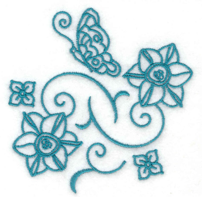 Embroidery Design: Butterfly and daffodils<br> 3.47w X 3.52h