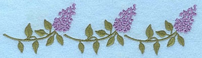 Embroidery Design: Lilac three blooms <br>7.00"w X 1.85"h