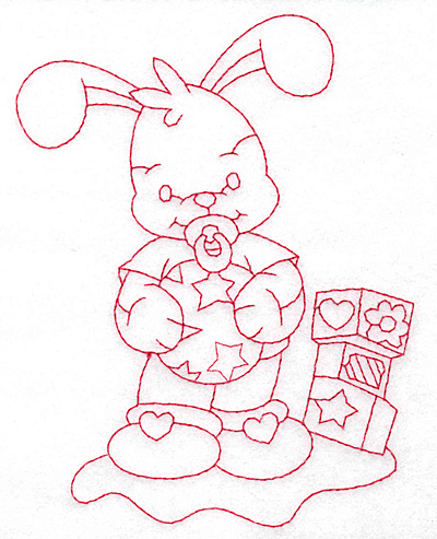 Embroidery Design: Bunny with blocks large<br> 4.36w X 5.68h