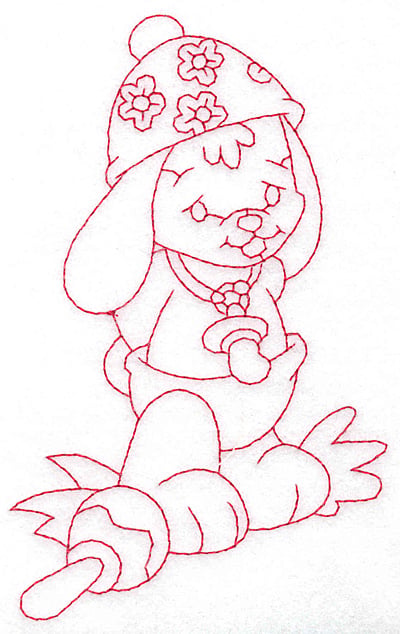 Embroidery Design: Bunny wearing hat large<br> 3.55w X 5.68h