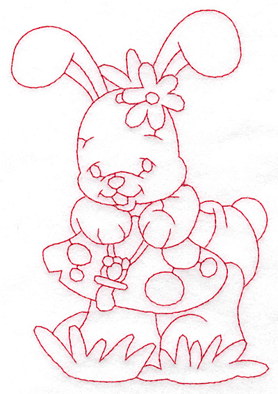Embroidery Design: Bunny on toadstool large<br> 4.00wX 5.7h