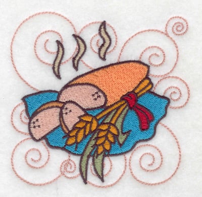 Embroidery Design: Bread with wheat sheafs small<br> 3.89w X 3.80h