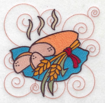 Embroidery Design: Bread with wheat sheafs large<br> 4.98w X 4.86h