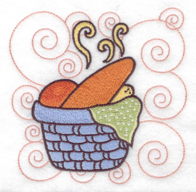 Embroidery Design: Basket full of bread large<br> 4.95w X 4.98h