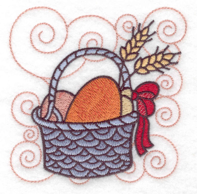 Embroidery Design: Bread buns and wheat in a basket small<br> 3.83w X 3.88h