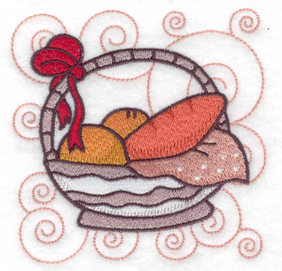 Embroidery Design: Basket bow and bread small<br> 3.85w X 3.87h