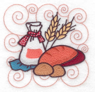 Embroidery Design: Bag of flour with bread small<br> 3.89w X 3.89h