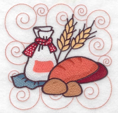 Embroidery Design: Bag of flour with bread large<br> 4.98w X 4.97h