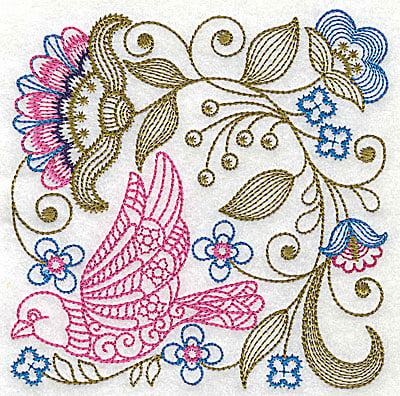 Embroidery Design: Jacobean bird and flowers J<br> 6.06w X 6.13h | Embroidery Legacy Embroidery Design: Jacobean bird and flowers J<br> 6.06w X 6.13h