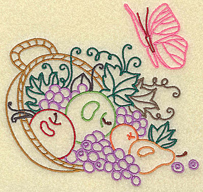 Embroidery Design: Basket with fruit and leaves large<br> 4.96w X 4.73h