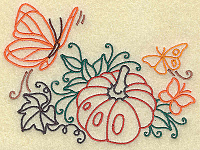 Embroidery Design: Butterflies and pumpkin large<br> 4.95w X 3.68h