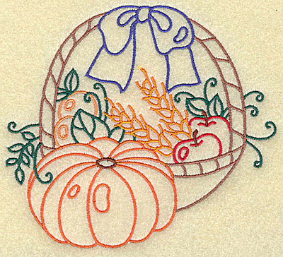 Embroidery Design: Fruit basket with pumpkin large<br> 4.94w X 4.54h