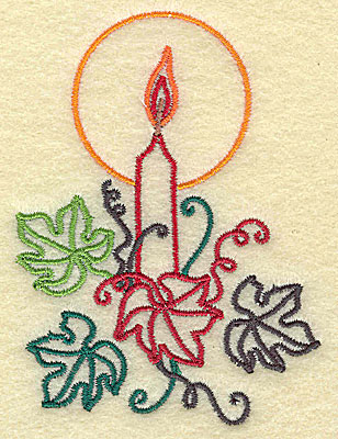 Embroidery Design: Candle with leaves<br> 2.80w X 3.75h