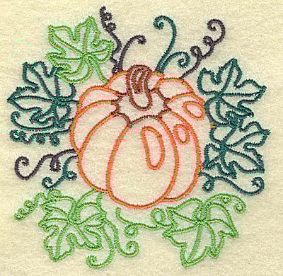 Embroidery Design: Pumpkin and leaves<br> 3.52w X 3.52h | Embroidery Legacy Embroidery Design: Pumpkin and leaves<br> 3.52w X 3.52h