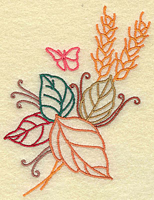 Embroidery Design: Wheat leaves and butterfly<br> 3.18w X 4.21h