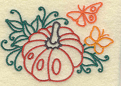 Embroidery Design: Pumpkin and butterfly<br> 3.26w X 2.36h
