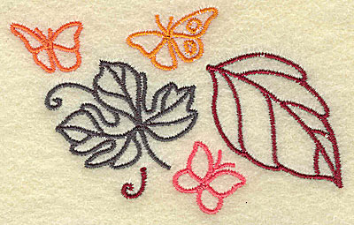 Embroidery Design: Leaves and butterflies<br> 3.68w X 2.30h