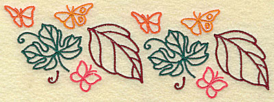Embroidery Design: Butterflies and leaves<br> 6.94w X 2.30h