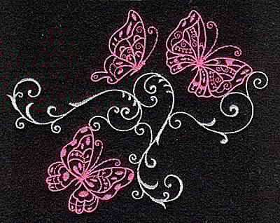 Embroidery Design: Butterfly trio swirl F large<br> 4.98w X 3.91h