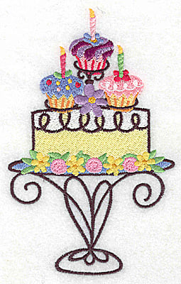 Embroidery Design: Cake with three cup cakes large<br> 3.47w X 5.57h