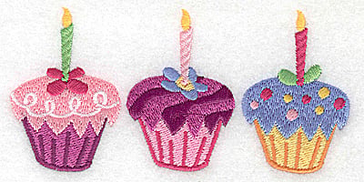 Embroidery Design: Cup cake trio large<br> 4.98w X 2.44h