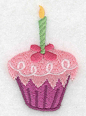 Embroidery Design: Cup cake with green candle<br> 1.60w X 2.44h