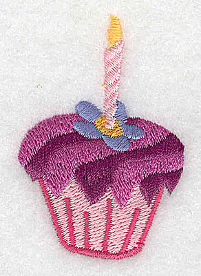 Embroidery Design: Cup cake with pink candle<br> 1.57w X 2.41h