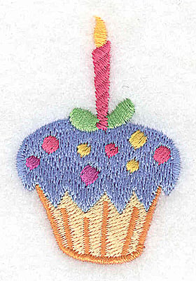 Embroidery Design: Cup cake with hot pink candle<br> 1.58w X 2.44h