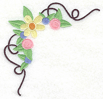 Embroidery Design: Floral corner with swirls large<br> 4.90w X 4.53h