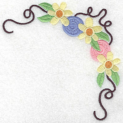 Embroidery Design: Floral corner with rosettes large<br> 4.94w X 4.96h