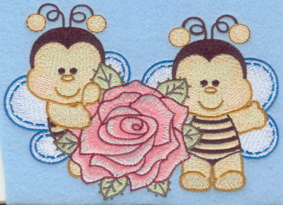 Embroidery Design: Two bumble bees small with rose<br>6.02w X 4.32h