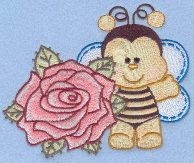 Embroidery Design: Bumble bee with single rose lt large<br>5.70w X 4.58h