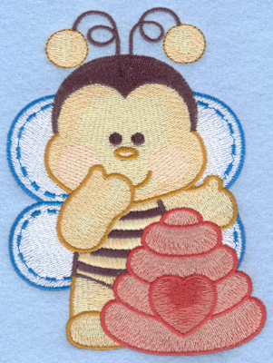 Embroidery Design: Bumble bee with hive right large<br>4.31w X 5.84h | Embroidery Legacy Embroidery Design: Bumble bee with hive right large<br>4.31w X 5.84h
