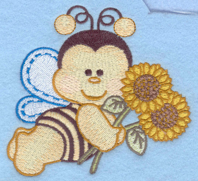 Embroidery Design: Flying bumble bee with sunflowers small<br>4.15w X 3.90h