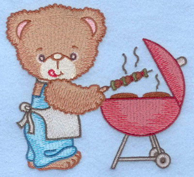Embroidery Design: Bear grilling shishkabob and hamburger large<br>5.00w X 4.68h