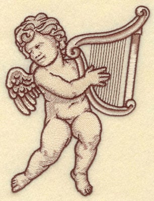 Embroidery Design: Cherub with Harp Large<br>4.34w X 5.69h