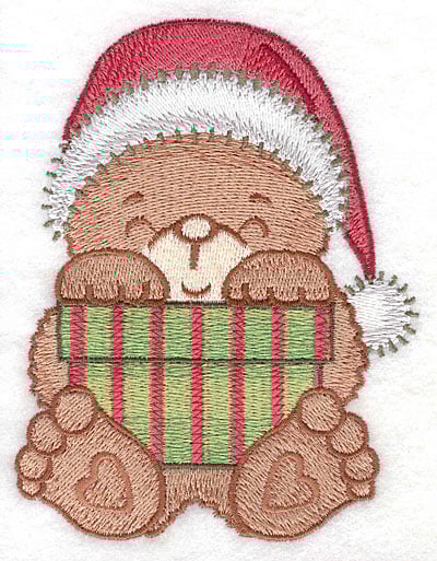 Embroidery Design: Bear with gift box large<br>3.93w X 5.00h | Embroidery Legacy Embroidery Design: Bear with gift box large<br>3.93w X 5.00h