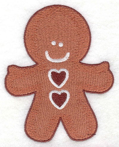 Embroidery Design: Gingerbread man with hearts large<br>4.05w X 5.00h