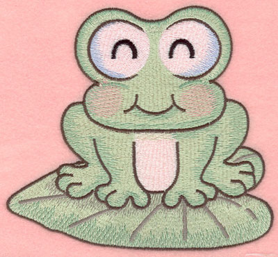 Embroidery Design: Sleeping frog on lily pad large <br>5.86w X 5.40h