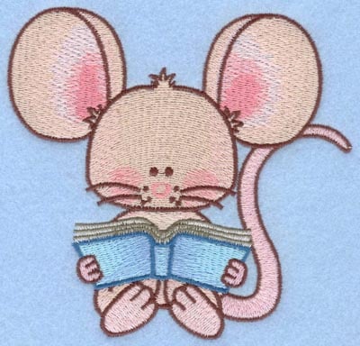 Embroidery Design: Mouse with book large<br>5.00w X 4.65h