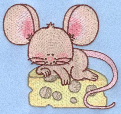 Embroidery Design: Mouse sleeping on cheese large<br>5.00w X 4.48h | Embroidery Legacy Embroidery Design: Mouse sleeping on cheese large<br>5.00w X 4.48h