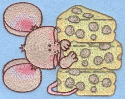Embroidery Design: Mouse hiding behind cheese large<br>5.00w X 3.94h | Embroidery Legacy Embroidery Design: Mouse hiding behind cheese large<br>5.00w X 3.94h