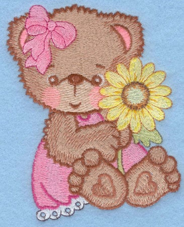 Embroidery Design: Bear with single yellow daisy large<br>4.09w X 5.00h | Embroidery Legacy Embroidery Design: Bear with single yellow daisy large<br>4.09w X 5.00h