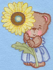 Embroidery Design: Bear standing with yellow daisy large<br>3.75w X 5.00h | Embroidery Legacy Embroidery Design: Bear standing with yellow daisy large<br>3.75w X 5.00h