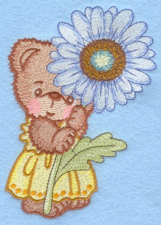 Embroidery Design: Bear standing with white daisy large<br>3.66w X 5.00h | Embroidery Legacy Embroidery Design: Bear standing with white daisy large<br>3.66w X 5.00h